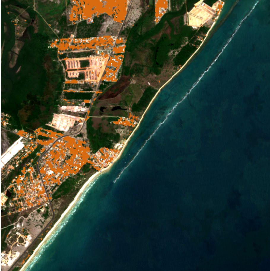 Praia do Francês em 2025: as manchas laranja cobrem 1,52 km²